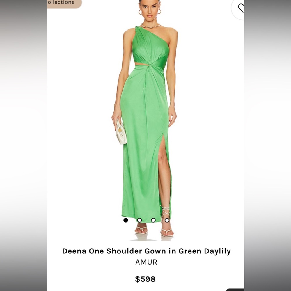 Amur Deena One Shoulder Gown in Green Daylily, size 6